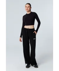 MUSE SİYAH UZUN KOLLU PAMUKLU CROP BLUZ