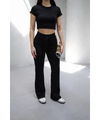 MİLA SİYAH Y2K CROP TİŞÖRT VE İSPANYOL PAÇA TAYT TAKIM
