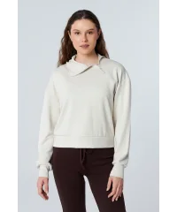 TARA BEJ FERMUAR DETAYLI SWEATSHIRT