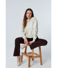 TARA BEJ FERMUAR DETAYLI SWEATSHIRT