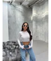 FESTA BEYAZ UZUN KOLLU CROP BLUZ
