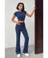 ELORA LACİVERT TAŞLI CROP T-SHIRT VE İSPANYOL PAÇA TAYT ALT ÜST TAKIM