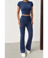 ELORA LACİVERT TAŞLI CROP T-SHIRT VE İSPANYOL PAÇA TAYT ALT ÜST TAKIM