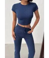 ELORA LACİVERT TAŞLI CROP T-SHIRT VE İSPANYOL PAÇA TAYT ALT ÜST TAKIM