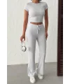 ELORA GRİ TAŞLI CROP T-SHIRT VE İSPANYOL PAÇA TAYT ALT ÜST TAKIM