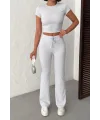 ELORA GRİ TAŞLI CROP T-SHIRT VE İSPANYOL PAÇA TAYT ALT ÜST TAKIM