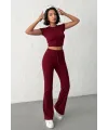 ELORA BORDO TAŞLI CROP T-SHIRT VE İSPANYOL PAÇA TAYT ALT ÜST TAKIM