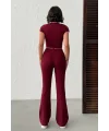 ELORA BORDO TAŞLI CROP T-SHIRT VE İSPANYOL PAÇA TAYT ALT ÜST TAKIM