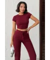 ELORA BORDO TAŞLI CROP T-SHIRT VE İSPANYOL PAÇA TAYT ALT ÜST TAKIM