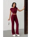 ELORA BORDO TAŞLI CROP T-SHIRT VE İSPANYOL PAÇA TAYT ALT ÜST TAKIM
