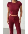 ELORA BORDO TAŞLI CROP T-SHIRT VE İSPANYOL PAÇA TAYT ALT ÜST TAKIM