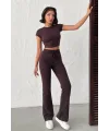 ELORA KAHVERENGİ TAŞLI CROP T-SHIRT VE İSPANYOL PAÇA TAYT ALT ÜST TAKIM