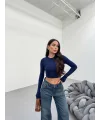 FESTA LACİVERT UZUN KOLLU CROP BLUZ