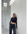 FESTA SİYAH UZUN KOLLU CROP BLUZ