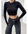 FESTA SİYAH UZUN KOLLU CROP BLUZ