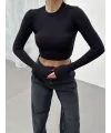 FESTA SİYAH UZUN KOLLU CROP BLUZ