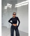 FESTA SİYAH UZUN KOLLU CROP BLUZ
