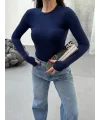 MORA LACİVERT PARMAK DETAYLI BLUZ