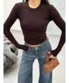 VERİTE KAHVERENGİ PAMUKLU UZUN KOLLU BLUZ