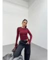 VERİTE BORDO PAMUKLU UZUN KOLLU BLUZ