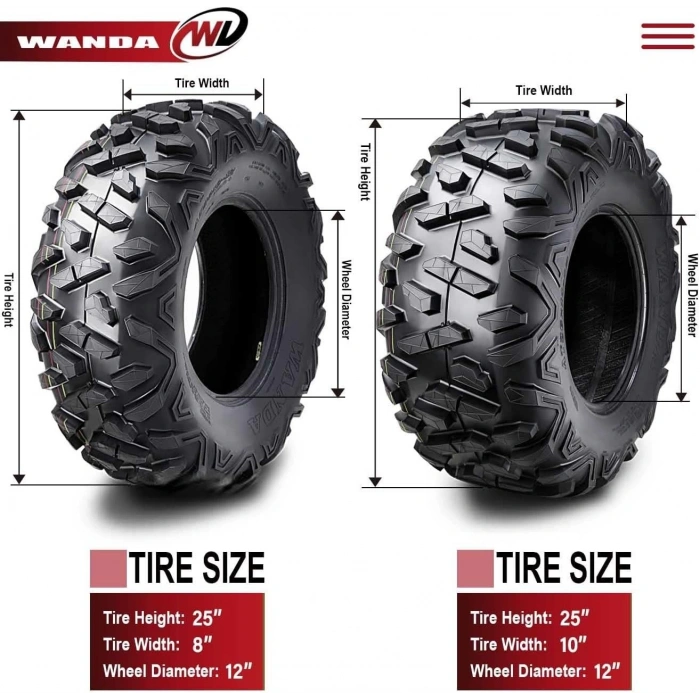 25x8-12 25x10-12 Wanda Set P350 6PR Atv Ön Arka Takım Lastiği
