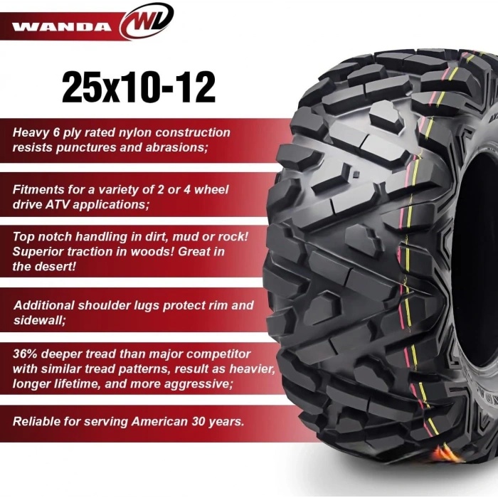 25x8-12 25x10-12 Wanda Set P350 6PR Atv Ön Arka Takım Lastiği