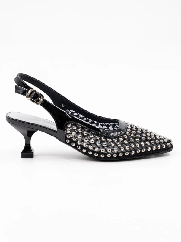 TAŞ DETAY FİLE TOPUKLU SİYAH