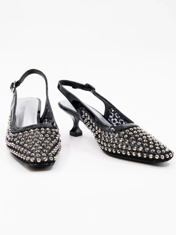 TAŞ DETAY FİLE TOPUKLU SİYAH