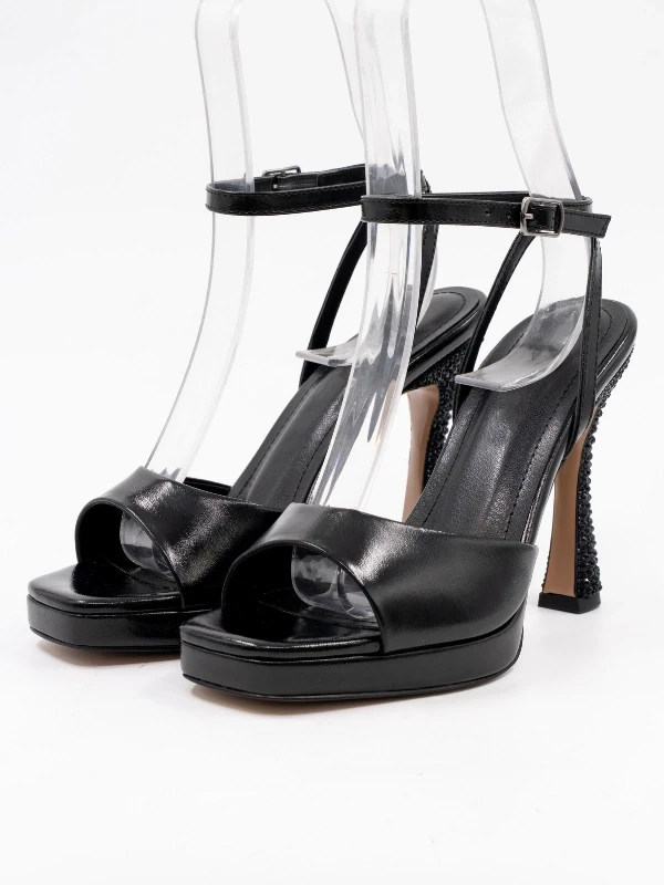 TAŞ DETAY PLATFORM TOPUKLU SANDALET SİYAH