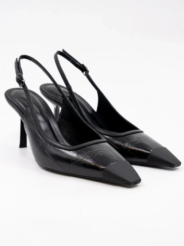 KROKO BASKI CİLT DERİ TOPUKLU SİYAH