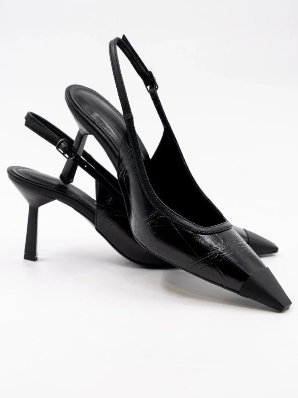 KROKO BASKI CİLT DERİ TOPUKLU SİYAH