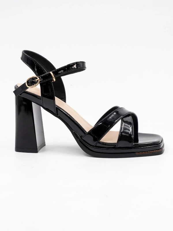 RUGAN PLATFORM TOPUKLU SANDALET SİYAH