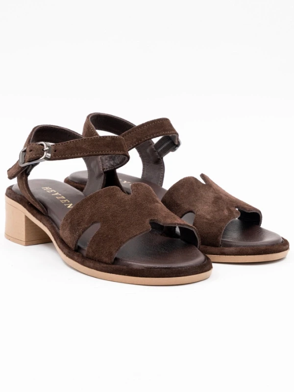 KADIN TOPUKLU SÜET DERİ SANDALET KAHVE