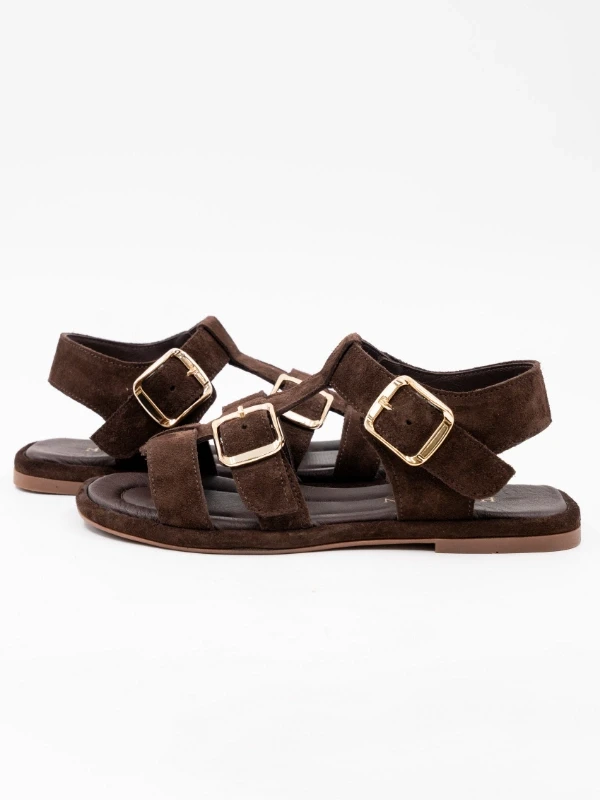 Toka Detaylı Kadın Süet Deri Sandalet KAHVE