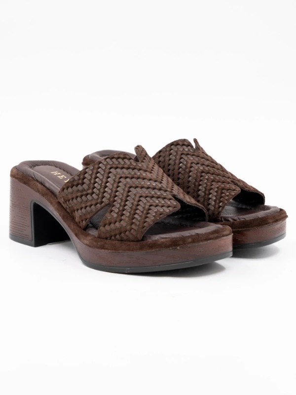 Kalın Topuklu Deri Terlik KAHVE