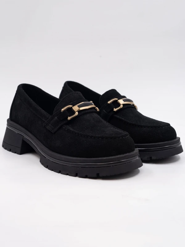 SÜET DERİ TOKA DETAY LOAFER SİYAH