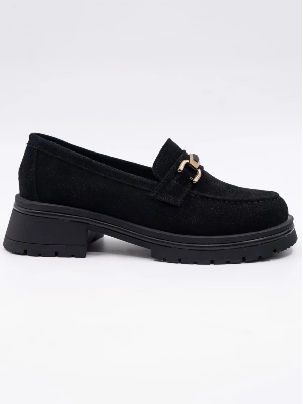SÜET DERİ TOKA DETAY LOAFER SİYAH