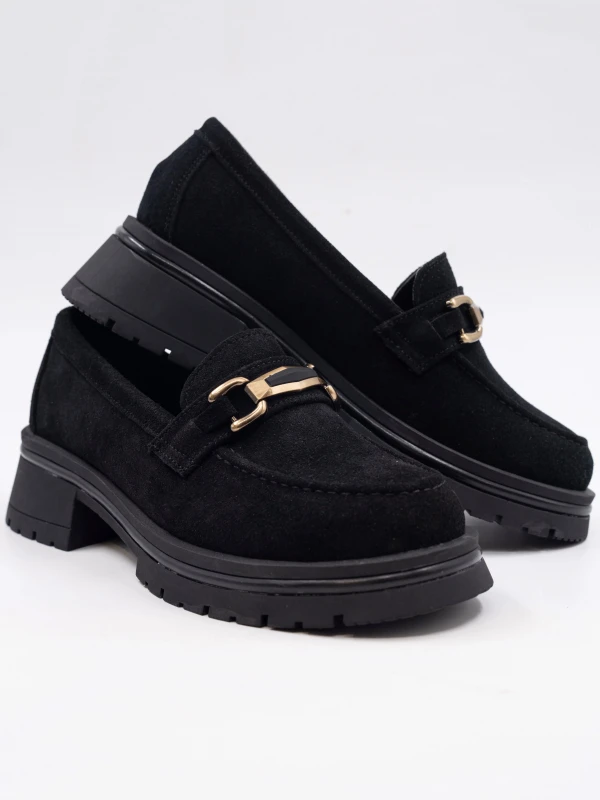 SÜET DERİ TOKA DETAY LOAFER SİYAH