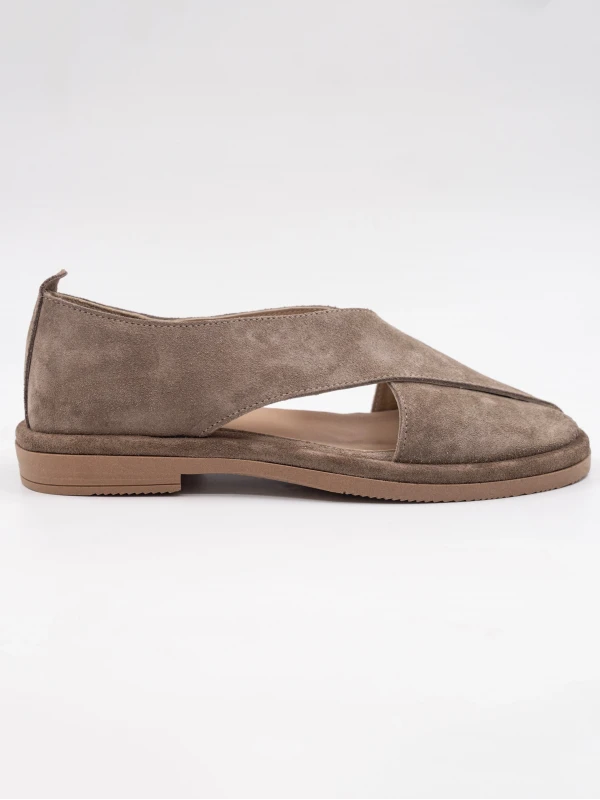 Çapraz Bantlı Süet Deri Sandalet VİZON