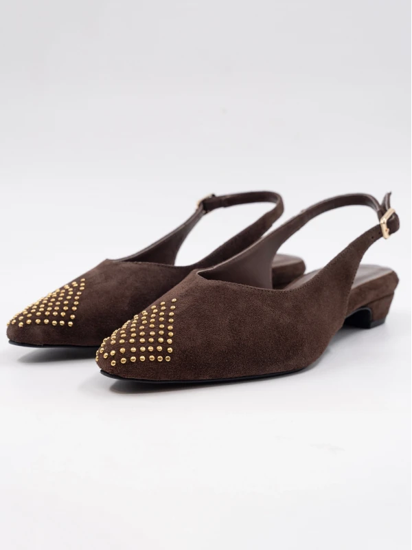 Zımba Detay Süet Deri Babet KAHVE