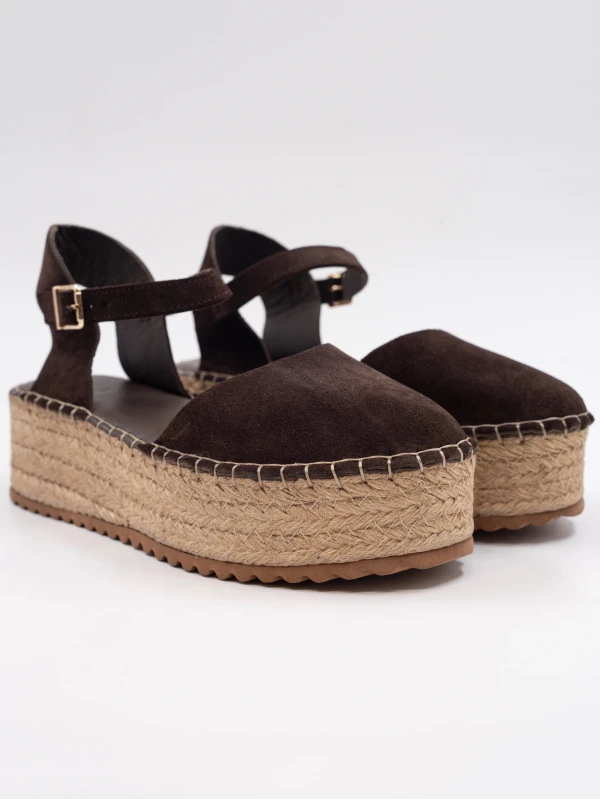 Hasır Taban Deri Sandalet KAHVE