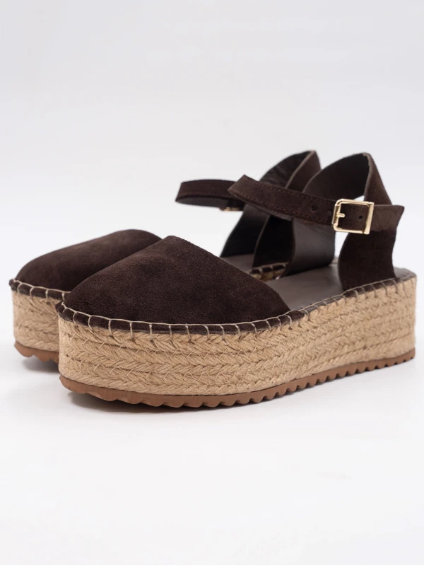 Hasır Taban Deri Sandalet KAHVE