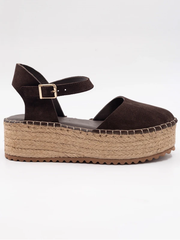 Hasır Taban Deri Sandalet KAHVE