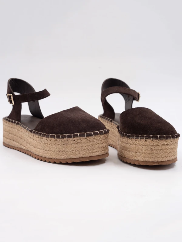 Hasır Taban Deri Sandalet KAHVE