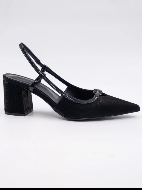 KROKO BASKI TOPUKLU SİYAH