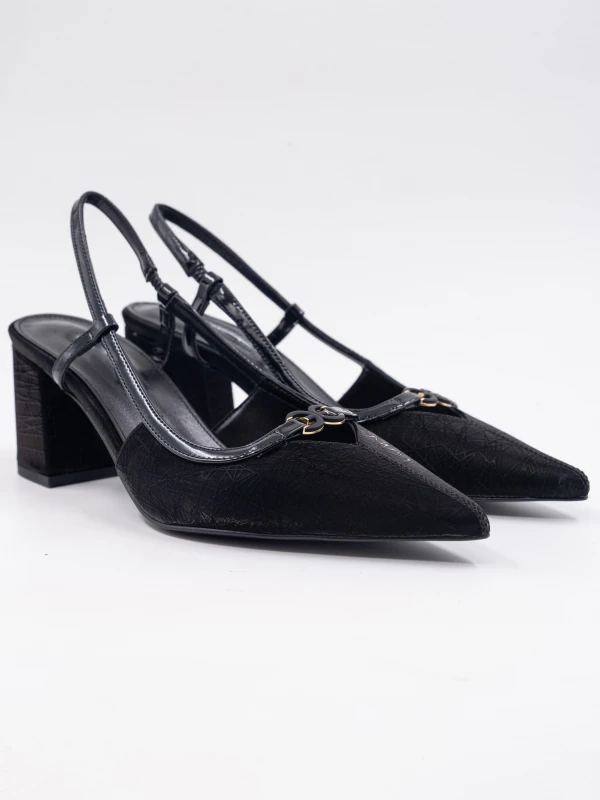 KROKO BASKI TOPUKLU SİYAH