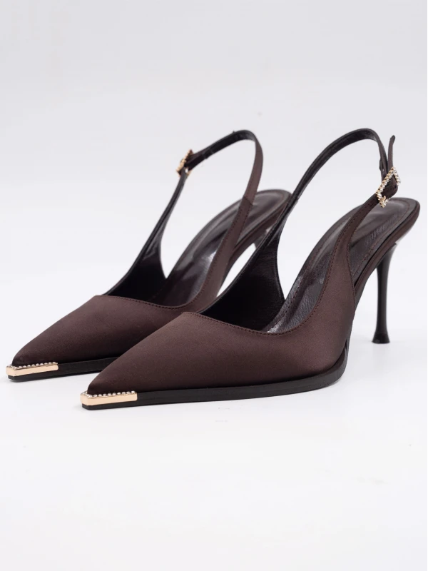 SATEN KUMAŞ TOPUKLU KAHVE