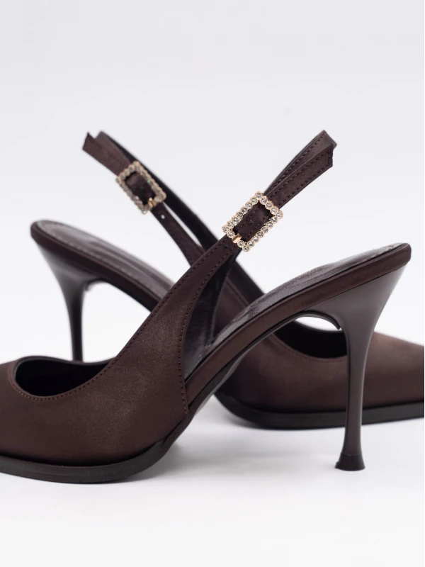 SATEN KUMAŞ TOPUKLU KAHVE