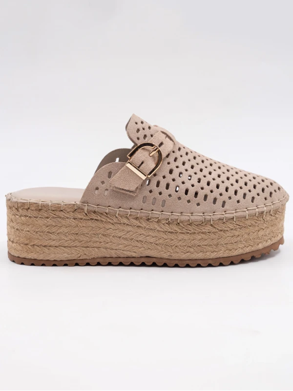 Hasır Kalın Taban Deri Terlik BEJ