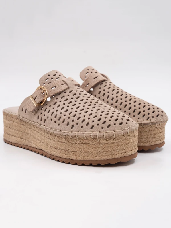 Hasır Kalın Taban Deri Terlik BEJ